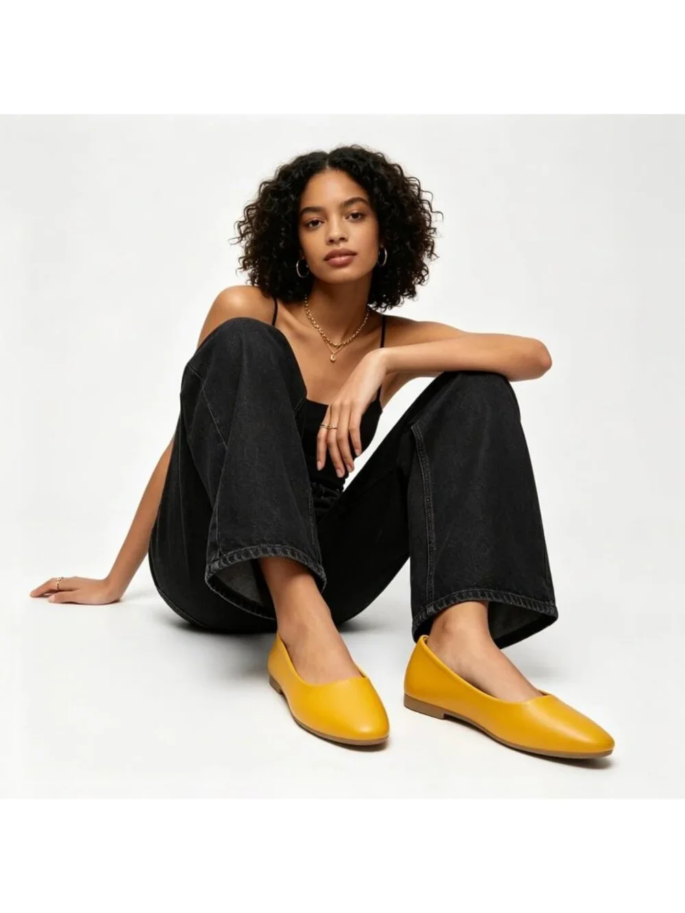 Women's Yellow PU Leather Comfortable Ballet Flat Slip on Round Toe Casual Shoes
